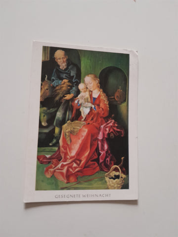 AK Die Heilige Familie. Copie n. Martin Schongauer. Mundgemalt von Irene Schricker.