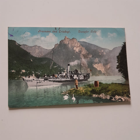 AK Traunsee und Erlakogl. Dampfer Sofie. (1906)