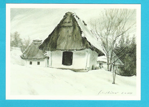 AK Freilichtmuseum Ensemble Gerersdorf. Kellerstöckl aus dem Pinkatal. Kreidezeichnung von Gerhard Kisser.