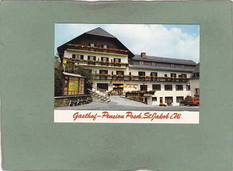 Kleine Werbekarte. Gasthof Pension Posch. St. Jakob im Walde. Nr. 4. Andreas und Luise Posch.