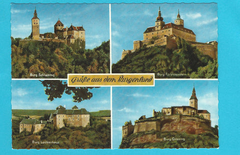 AK Grüße aus dem Burgenland. (Burg Schlaining, Burg Forchtenstein, Burg Lockenhaus, Burg Güssing)