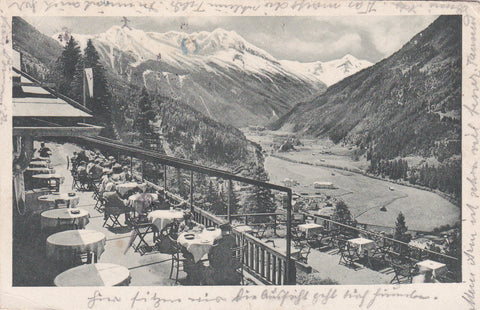 AK Badgastein. Cafe-Restaurant Windischgrätzhöhe. Blick gegen die Tauern.