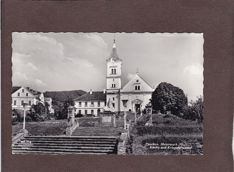 AK Tieschen. Kirche und Kriegerdenkmal